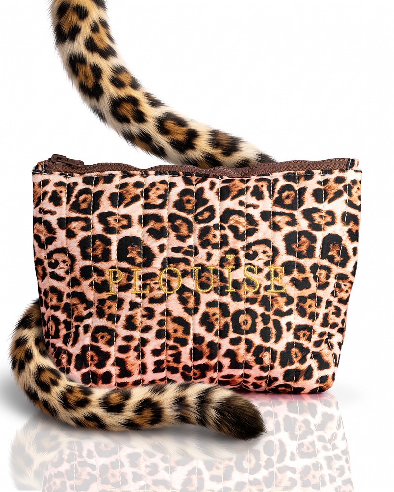 Borsa per il trucco ricamata con stampa leopardata morbida di Cheetah Savage