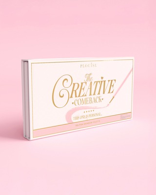 Side shot of the P.Louise Creative Comeback XXXL Rainbow Eyeshadow Palette against a pink background