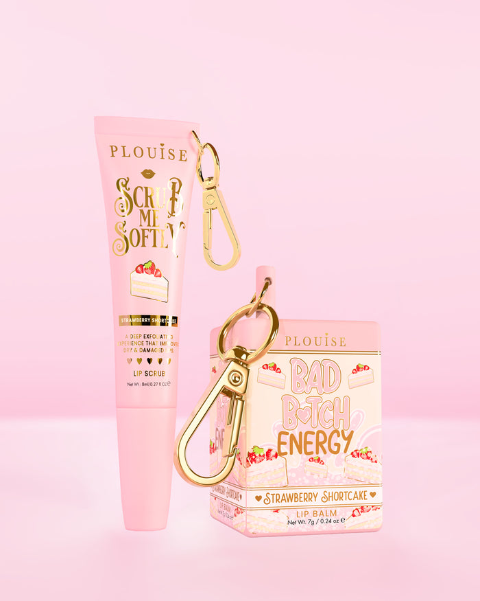 P.Louise Moisture Magic Duo composto da un balsamo per labbra e un tubetto di scrub labbra, entrambi al profumo di torta di fragole