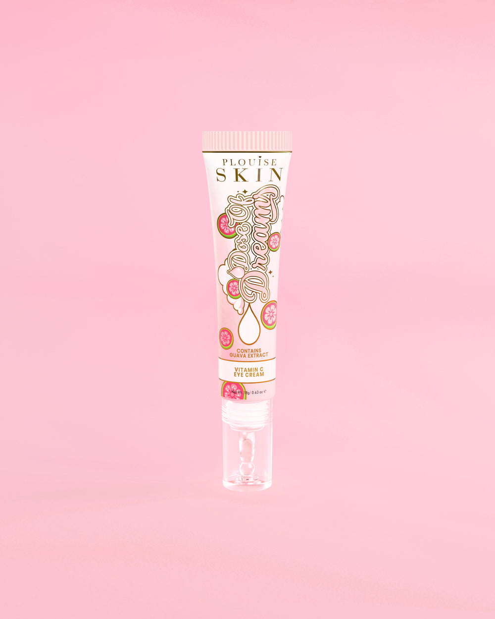 Tubo di P. Louise Dose Of Dreams Crema illuminante per gli occhi alla vitamina C su sfondo rosa