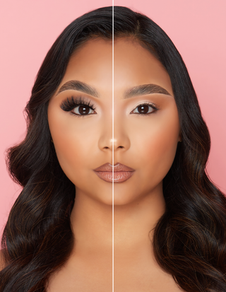 Image of a face, half wearing the P.Louise Live Love Lashes false lashes and one half is not