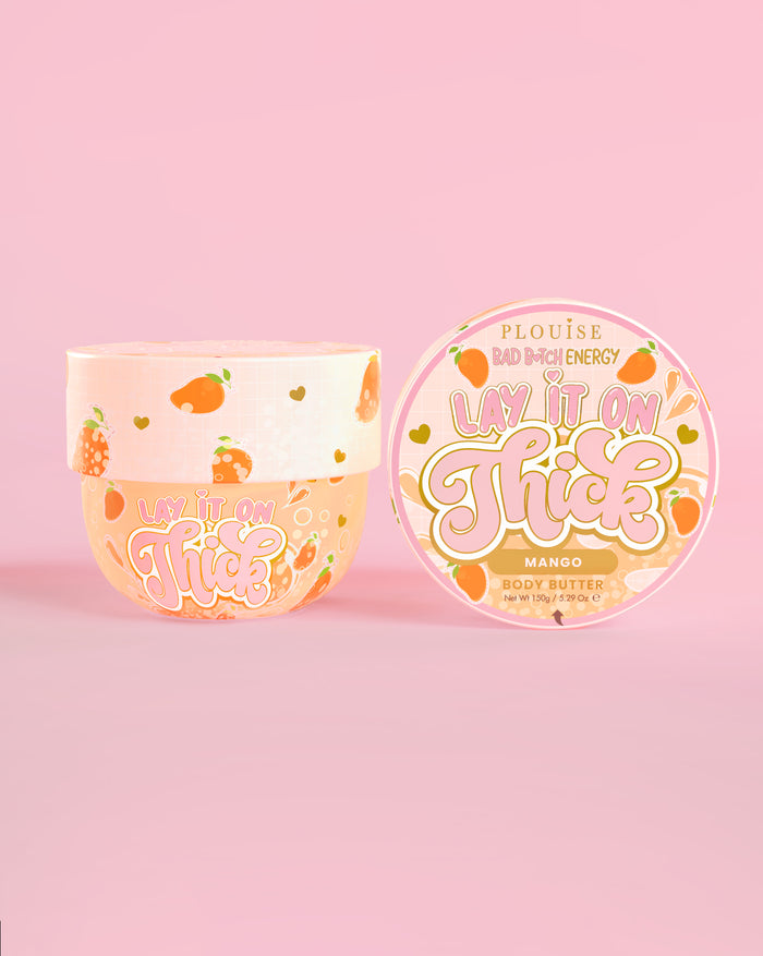 Vaschetta di burro per il corpo al mango P. Louise 'Lay It On Thick' su sfondo rosa