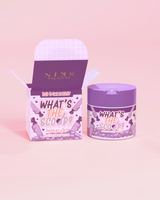 P.Louise 'Qual è lo scoop?' scrub corpo elasticizzato al profumo di palma lilla con una confezione dal design palma lilla su sfondo rosa