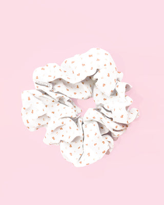 Womens white hair scrunchie with small print teddy bears