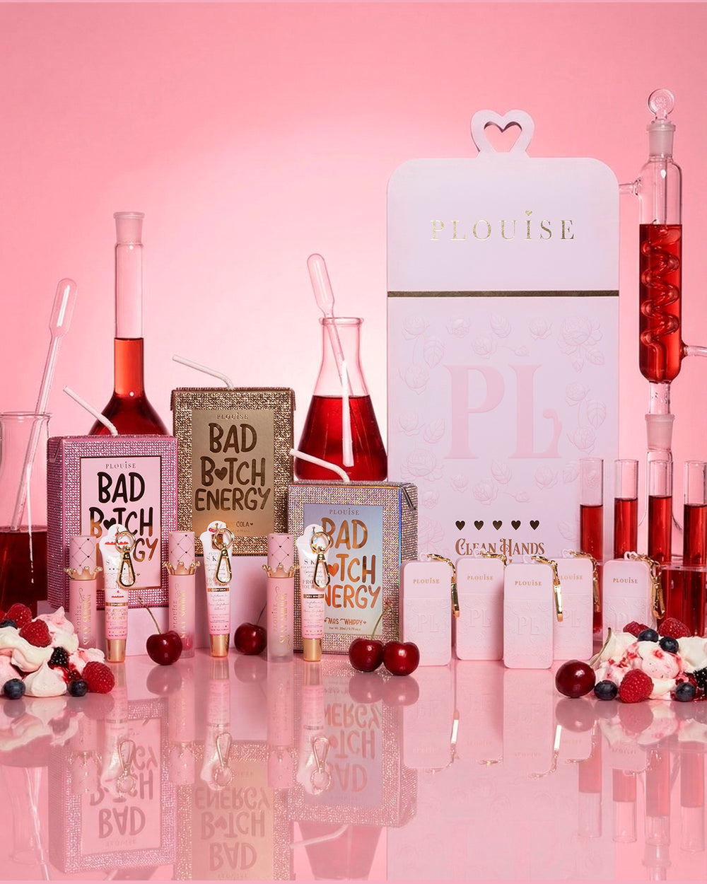 Set regalo PR con trio di labbra in cristallo e spray detergente per le mani